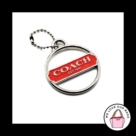 COACH Accessories - COACH Round Orange Enamel Silver Nickel Metal Fob Bag Charm Keychain Hang Tag